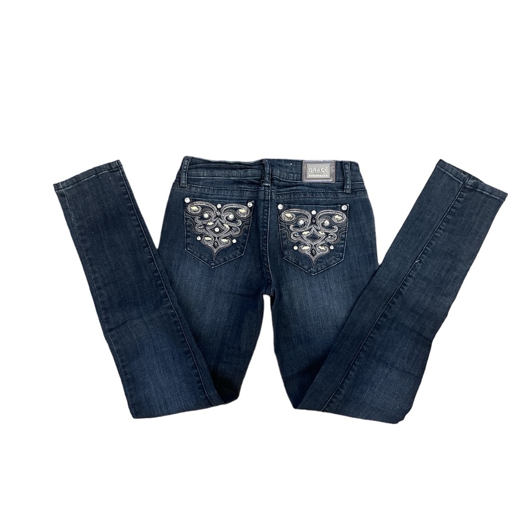 Grace in L.A. Sz:5/26 Straight Leg Blue Jeans With Crystals